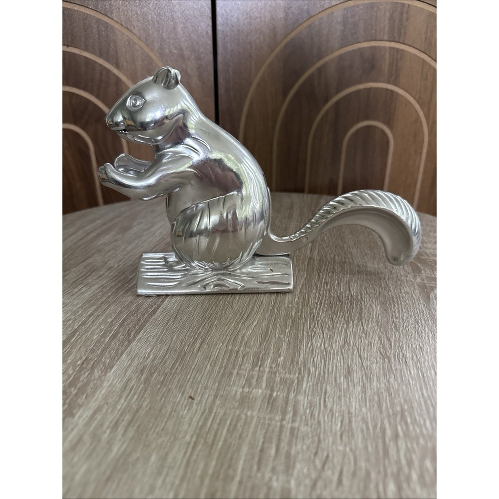 Squirrel Nutcracker Nut Cracker Mechanical Cast Aluminum Silver Color Figural